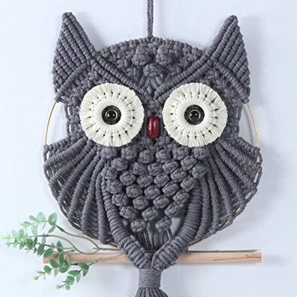 Handmade Macrame Owl Wall Hanging - Cotton, 33.4" x 11.8