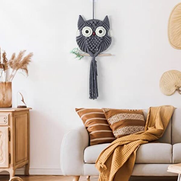 Handmade Macrame Owl Wall Hanging - Cotton, 33.4" x 11.8