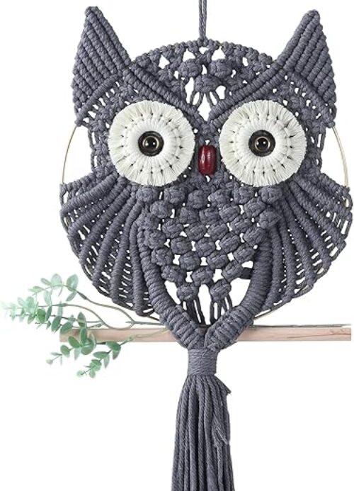 Handmade Macrame Owl Wall Hanging - Cotton, 33.4&Quot; X 11.8