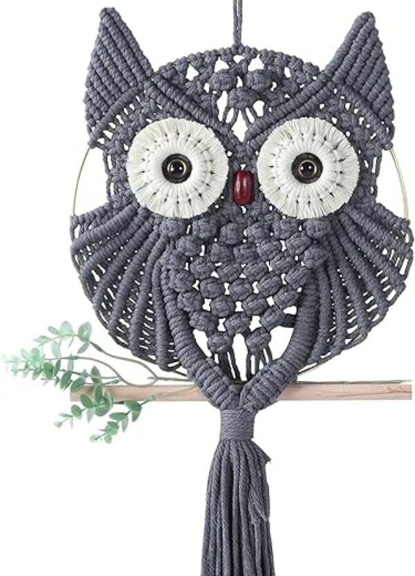 Handmade Macrame Owl Wall Hanging - Cotton, 33.4" x 11.8