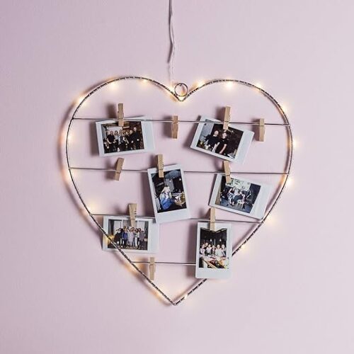 Heart Led Fairy Lights With Clothespins, Pearl White