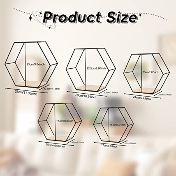 Hexagon Metal-Wood Floating Shelves Set (5-Pack)