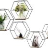 Hexagon Metal-Wood Floating Shelves Set (5-Pack)