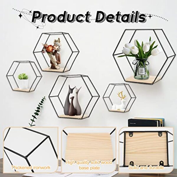 Hexagon Metal-Wood Floating Shelves Set (5-Pack)