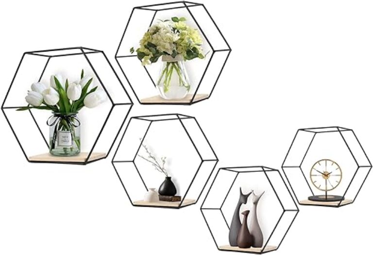 Hexagon Metal-Wood Floating Shelves Set (5-Pack)