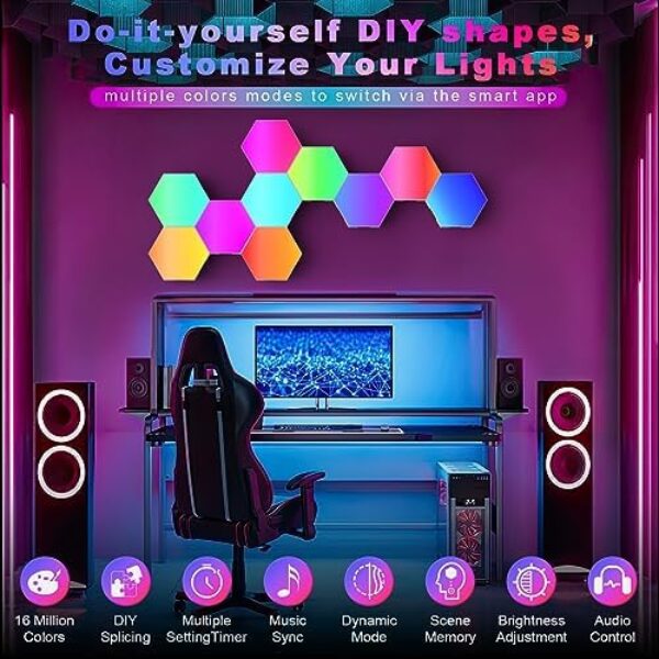 Hexagon RGB LED Gaming Wall Lights, 12 Pack