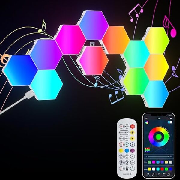 Hexagon RGB LED Gaming Wall Lights, 12 Pack