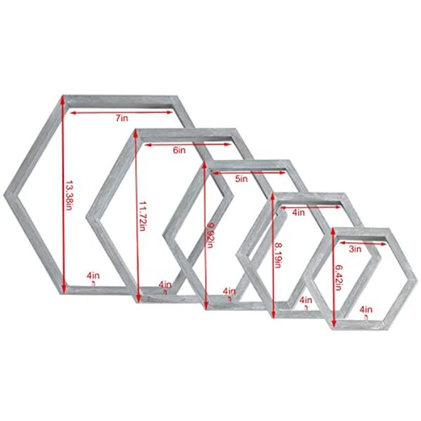 Hexagonal Floating Shelves Set, Driftwood Vintage Grey