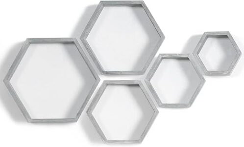 Hexagonal Floating Shelves Set, Driftwood Vintage Grey