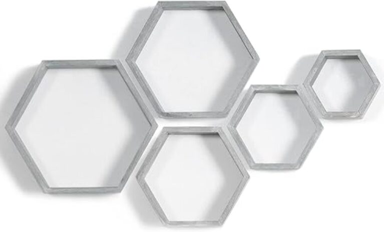 Hexagonal Floating Shelves Set, Driftwood Vintage Grey