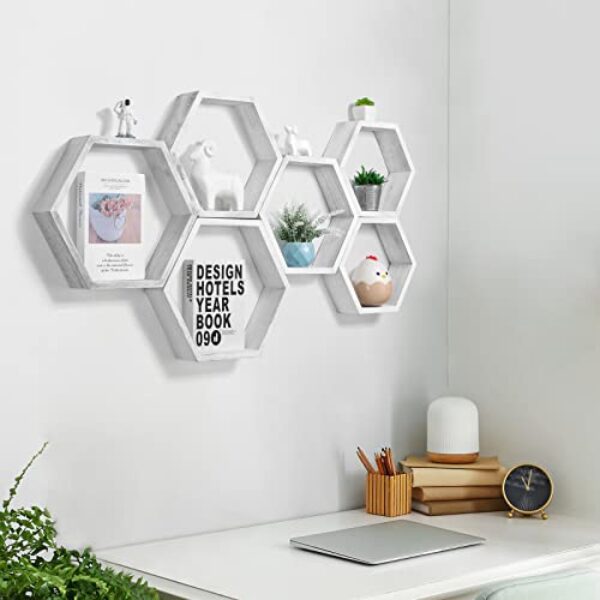 Hexagonal Grey & White Wall Shelves Set (6 Pieces)