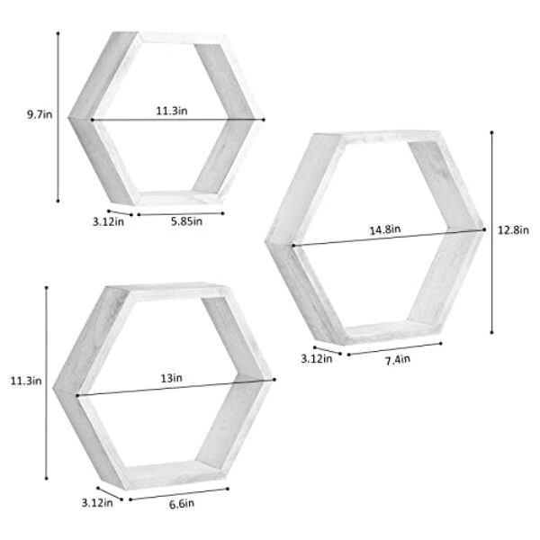 Hexagonal Grey & White Wall Shelves Set (6 Pieces)
