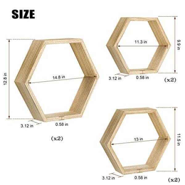 Sechseckige Wandregale - Rustikales Holz, 6er-Set