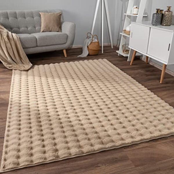 High Pile Geometric Rug, Beige, 200x280 cm
