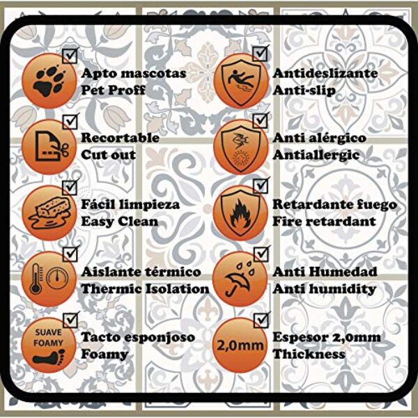Hydraulic Beige Vinyl Rug - Non-Slip, 180x60cm