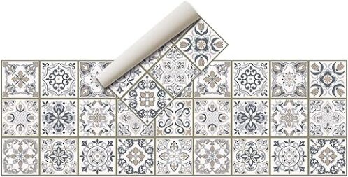 Hydraulic Beige Vinyl Rug - Non-Slip, 180X60Cm