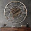 Industrial Steampunk Wooden Wall Clock with Moving Gears, 57cm