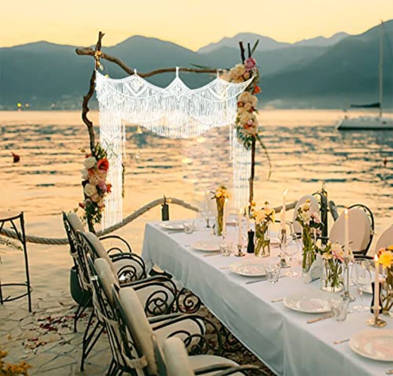 Large Beige-White Macrame Wedding Backdrop 63"x78