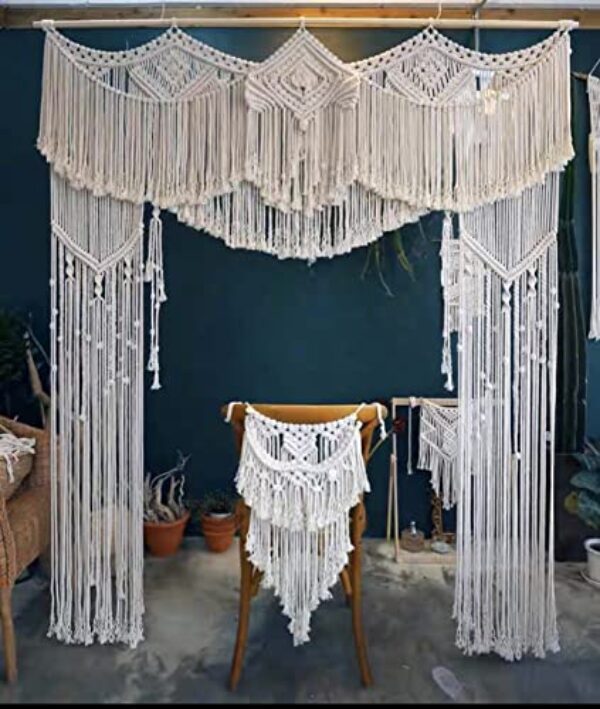 Large Beige-White Macrame Wedding Backdrop 63"x78