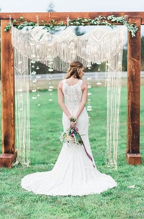 Large Beige-White Macrame Wedding Backdrop 63&Quot;X78
