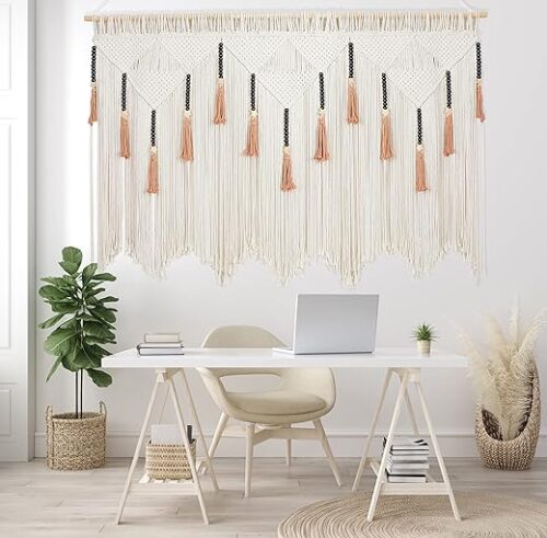 Großer Boho-Makrame-Wandbehang mit Perlen, 167X112 Cm
