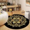 Large Boho Round Rug, Black Gold, Washable, 200cm