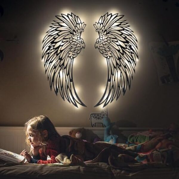 Large Metal Angel Wings Wall Art with Lights