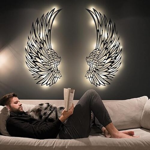 Large Metal Angel Wings Wall Art With Lights