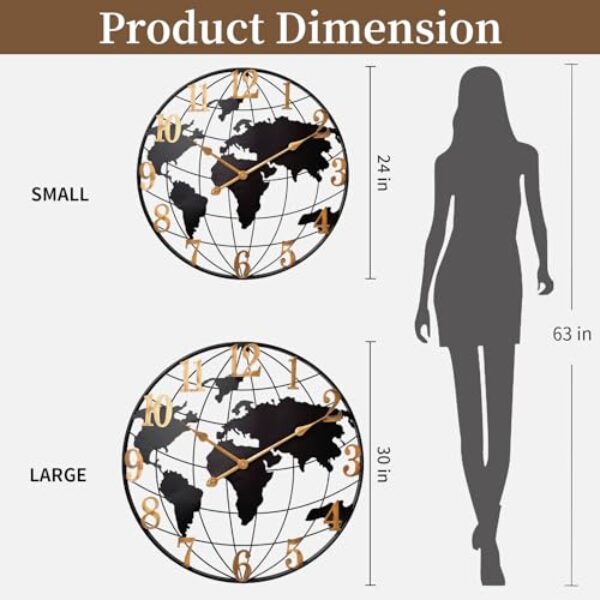 Large Minimalist Metal World Map Clock