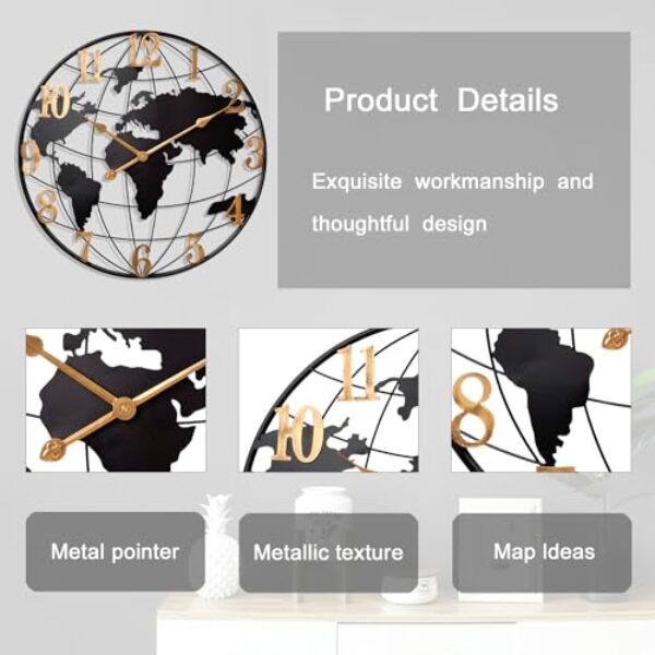 Large Minimalist Metal World Map Clock