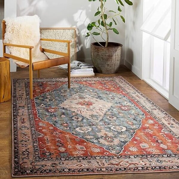 Large Red Boho Tribal Rug, 150 x 210 cm