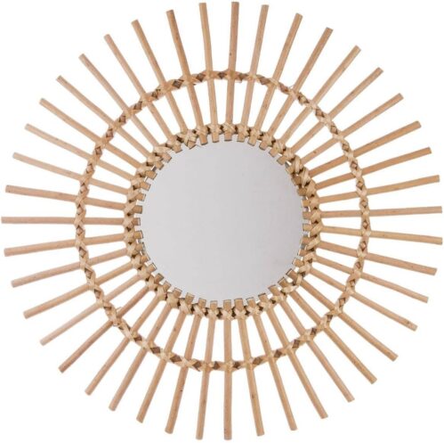 Light Wood Rattan Mirror, 58Cm Diameter
