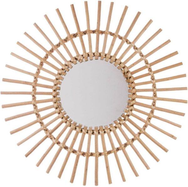 Light Wood Rattan Mirror, 58cm Diameter