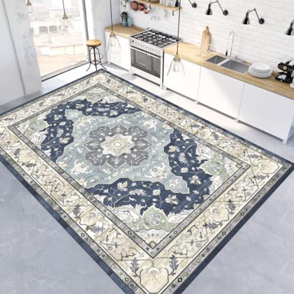 Machine-Washable Vintage Rug, Non-Slip, Blue, 200x300 cm