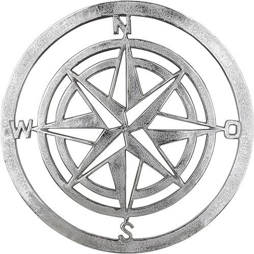 Maritime Wind Rose Relief - Silver Aluminium Wall Art