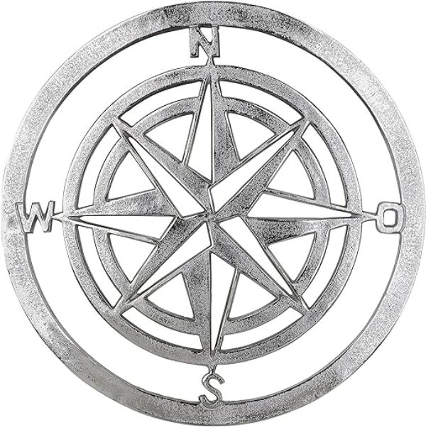 Maritime Wind Rose Relief - Silver Aluminium Wall Art