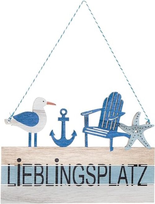 Maritime Wooden Door Sign, Blue/White, 22X16 Cm