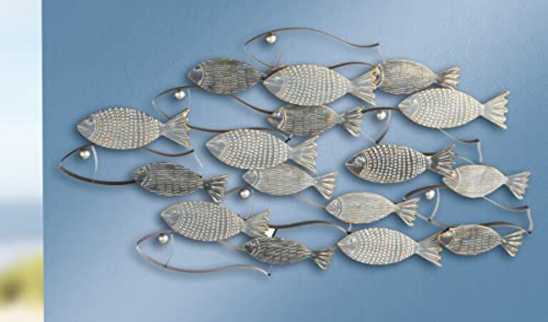 Metal Fish School Wall Decor - Gray/Gold, 90x48 cm