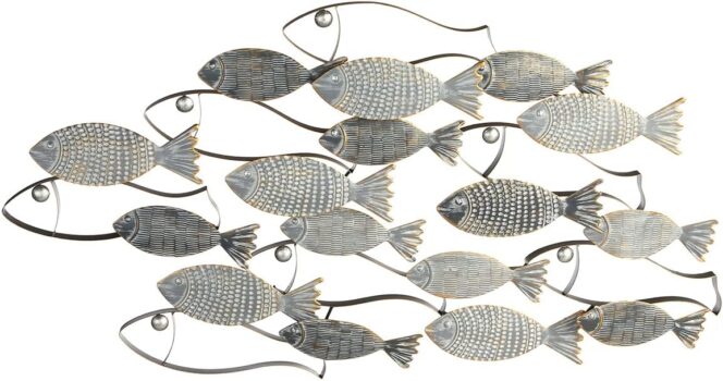 Metal Fish School Wall Decor - Gray/Gold, 90x48 cm