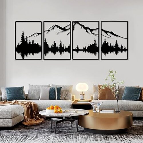 Minimalist Metal Wall Art Set: Mountains And Forest (112X40 Cm)
