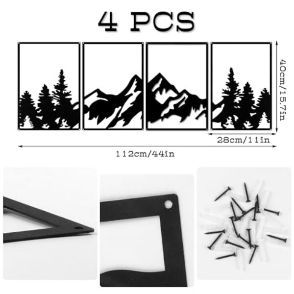 Mountain and Forest Metal Wall Art - Black, 4 Pieces