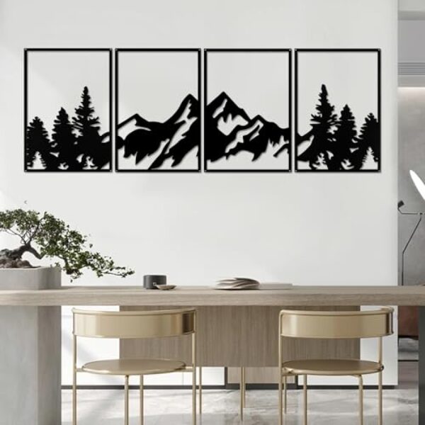 Mountain and Forest Metal Wall Art - Black, 4 Pieces