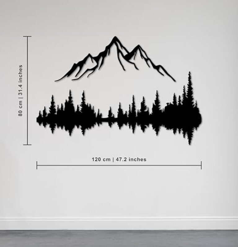 Mountain & Forest Metal Wall Art, Black, 120x80cm
