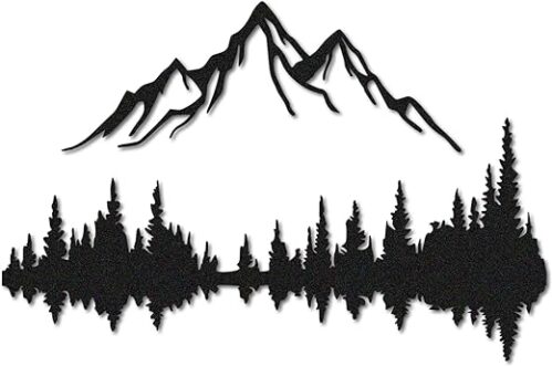 Mountain &Amp; Forest Metal Wall Art, Black, 120X80Cm