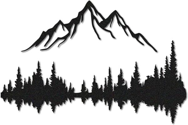 Mountain & Forest Metal Wall Art, Black, 120x80cm