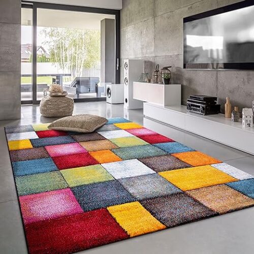 Multicoloured Chequered 3D Rug 160X230 Cm