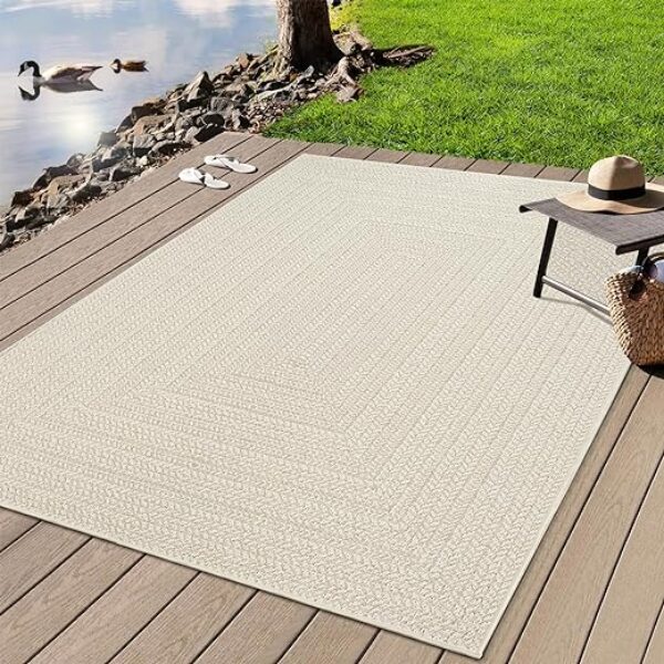 Natural Jute Look Weatherproof Rug, Cream, 140 x 200 cm