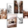 Nature Mountains Lake Picture Set - Vibrant Orange/Brown