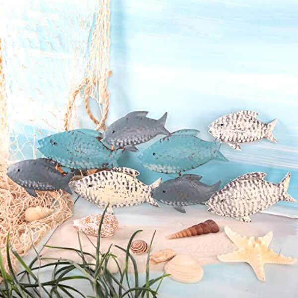 Nautical Metal Fish Wall Sculpture - Blue/Turquoise