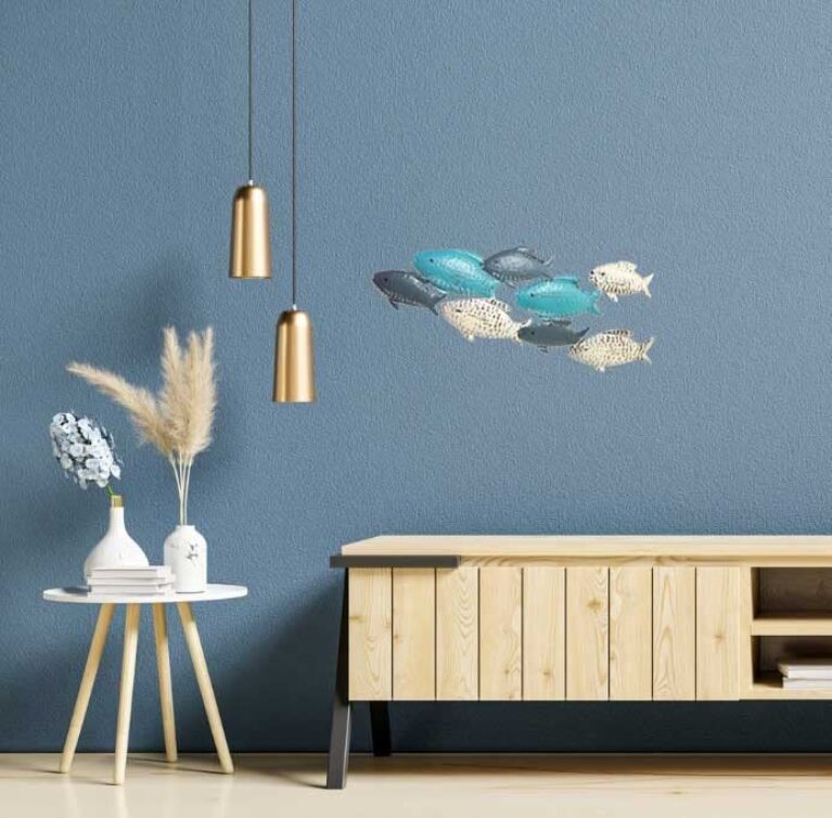 Nautical Metal Fish Wall Sculpture - Blue/Turquoise